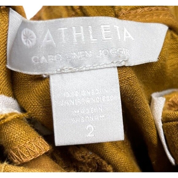 Athleta Pants Women's Size 2 Yellow Cabo 100% Linen Jogger Zipper Pockets - Picture 6 of 7